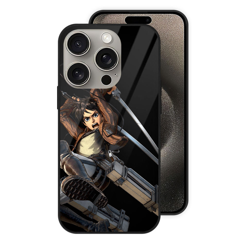 （画像用） 進撃の巨人 エレン･イェーガー Attack on Titan Eren Jäger 【iPhone15Pro対応】スマホケース 耐衝撃＆黄変防止 背面ガラス