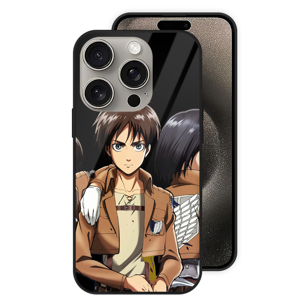 （画像用） 進撃の巨人 エレン･イェーガー Attack on Titan Eren Jäger 【iPhone15Pro対応】スマホケース 耐衝撃＆黄変防止 背面ガラス