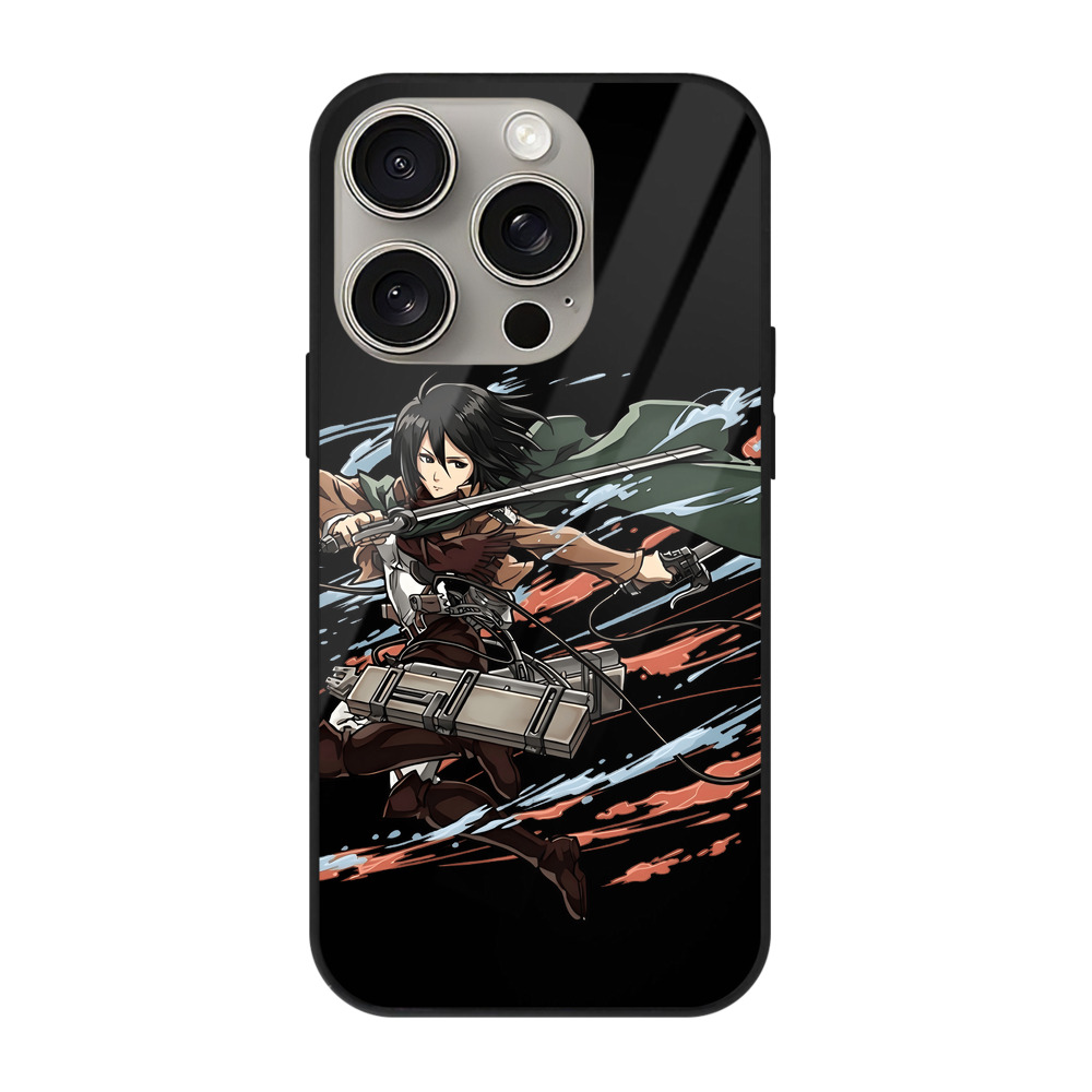 （画像用） 進撃の巨人 ミカサ·アッカーマン Attack on Titan Mikasa Ackerman 【iPhone15Pro対応】スマホケース 耐衝撃＆黄変防止 背面ガラス