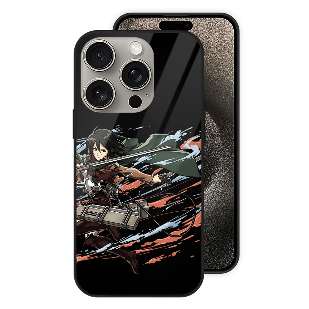 （画像用） 進撃の巨人 ミカサ·アッカーマン Attack on Titan Mikasa Ackerman 【iPhone15Pro対応】スマホケース 耐衝撃＆黄変防止 背面ガラス