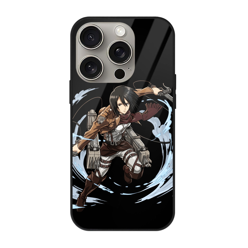 （画像用） 進撃の巨人 ミカサ·アッカーマン Attack on Titan Mikasa Ackerman 【iPhone15Pro対応】スマホケース 耐衝撃＆黄変防止 背面ガラス