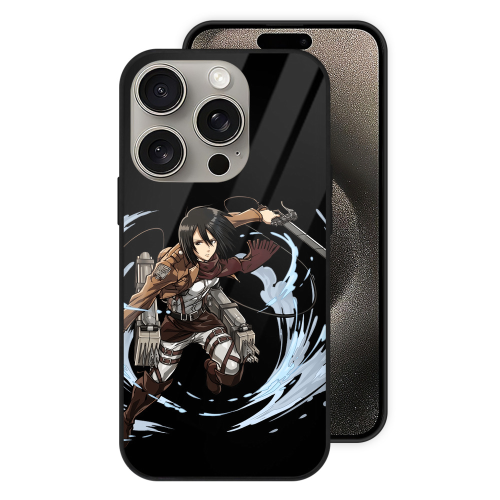（画像用） 進撃の巨人 ミカサ·アッカーマン Attack on Titan Mikasa Ackerman 【iPhone15Pro対応】スマホケース 耐衝撃＆黄変防止 背面ガラス