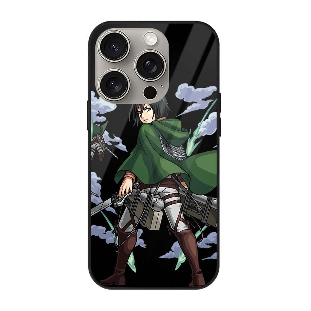 （画像用） 進撃の巨人 ミカサ·アッカーマン Attack on Titan Mikasa Ackerman 【iPhone15Pro対応】スマホケース 耐衝撃＆黄変防止 背面ガラス