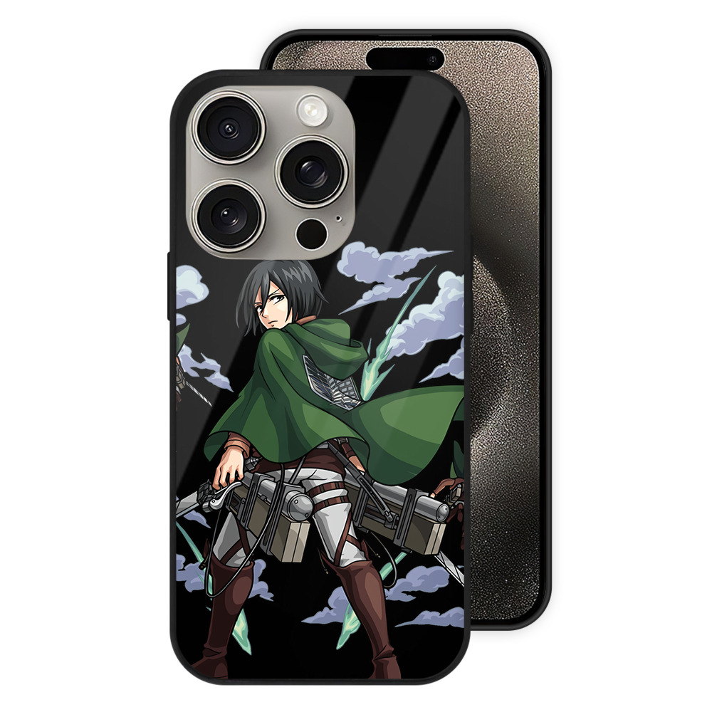（画像用） 進撃の巨人 ミカサ·アッカーマン Attack on Titan Mikasa Ackerman 【iPhone15Pro対応】スマホケース 耐衝撃＆黄変防止 背面ガラス