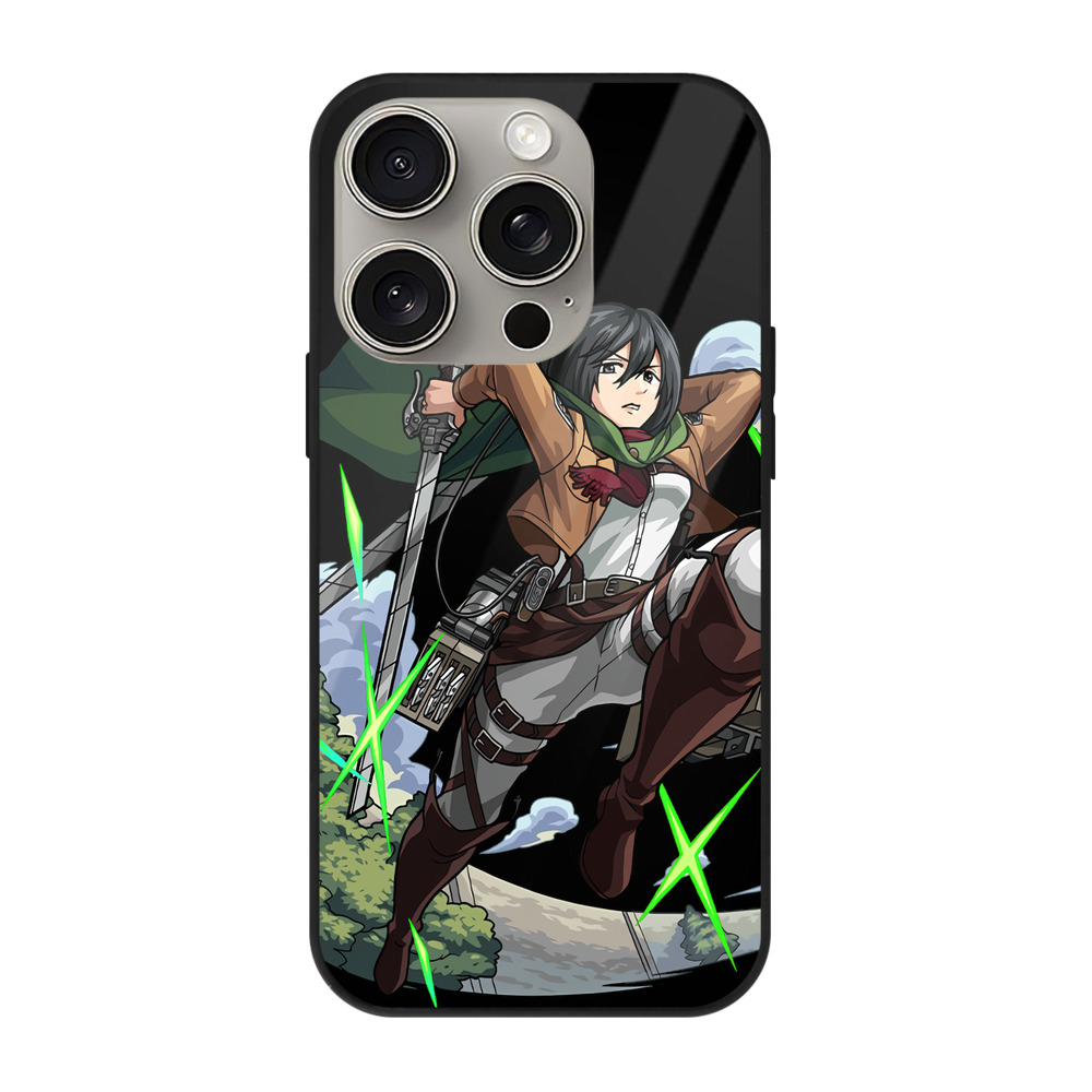 （画像用） 進撃の巨人 ミカサ·アッカーマン Attack on Titan Mikasa Ackerman 【iPhone15Pro対応】スマホケース 耐衝撃＆黄変防止 背面ガラス