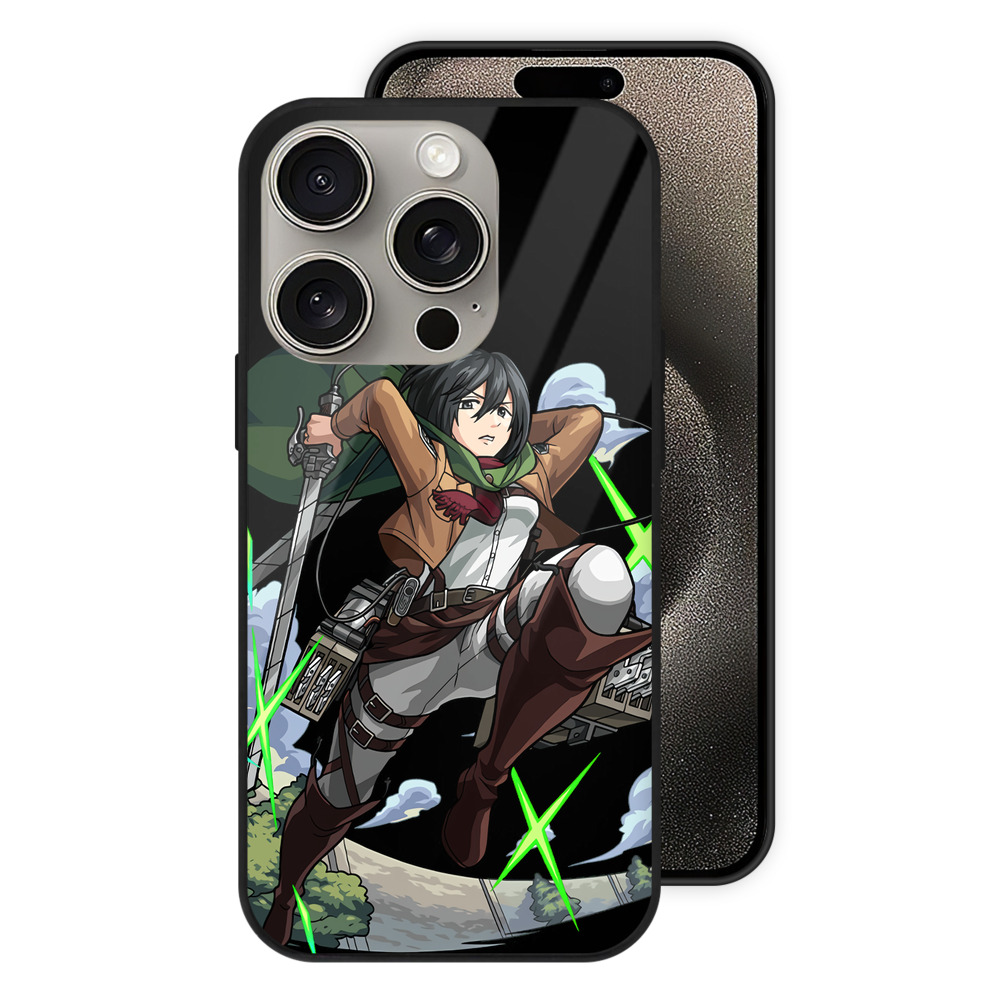 （画像用） 進撃の巨人 ミカサ·アッカーマン Attack on Titan Mikasa Ackerman 【iPhone15Pro対応】スマホケース 耐衝撃＆黄変防止 背面ガラス