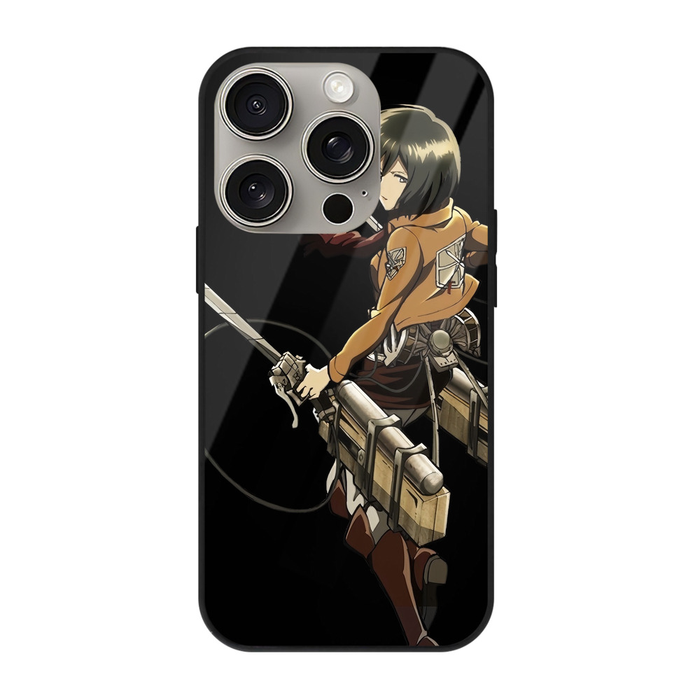 （画像用） 進撃の巨人 ミカサ·アッカーマン Attack on Titan Mikasa Ackerman 【iPhone15Pro対応】スマホケース 耐衝撃＆黄変防止 背面ガラス