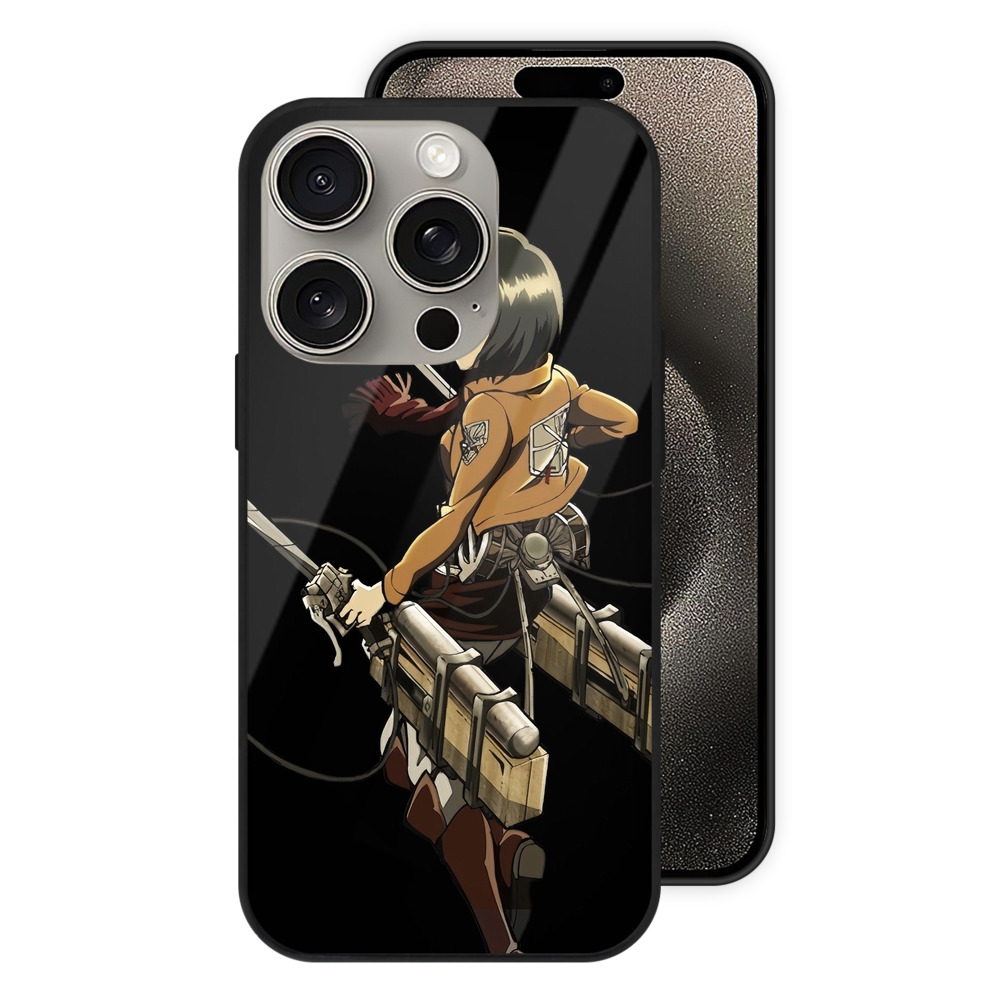 （画像用） 進撃の巨人 ミカサ·アッカーマン Attack on Titan Mikasa Ackerman 【iPhone15Pro対応】スマホケース 耐衝撃＆黄変防止 背面ガラス