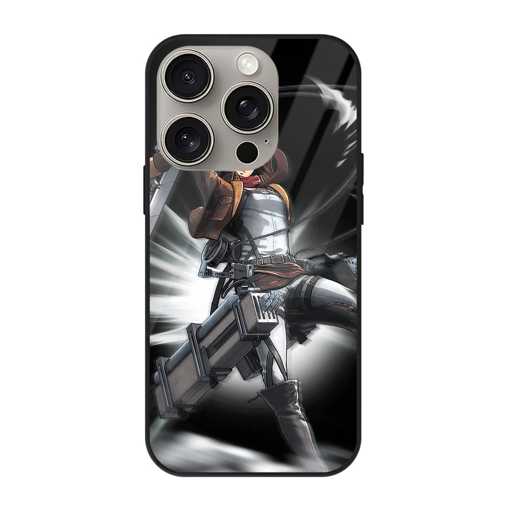 （画像用） 進撃の巨人 ミカサ·アッカーマン Attack on Titan Mikasa Ackerman 【iPhone15Pro対応】スマホケース 耐衝撃＆黄変防止 背面ガラス