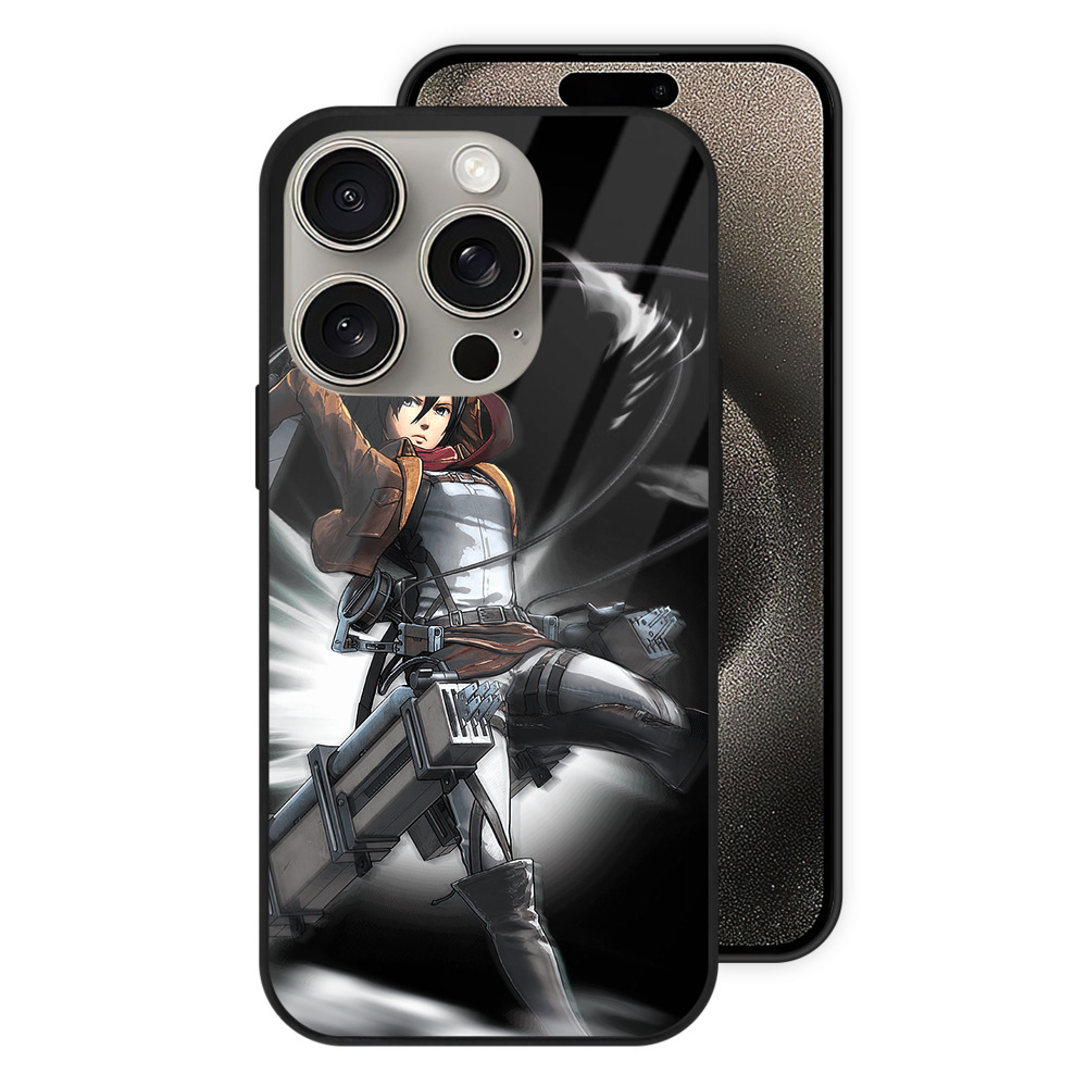 （画像用） 進撃の巨人 ミカサ·アッカーマン Attack on Titan Mikasa Ackerman 【iPhone15Pro対応】スマホケース 耐衝撃＆黄変防止 背面ガラス