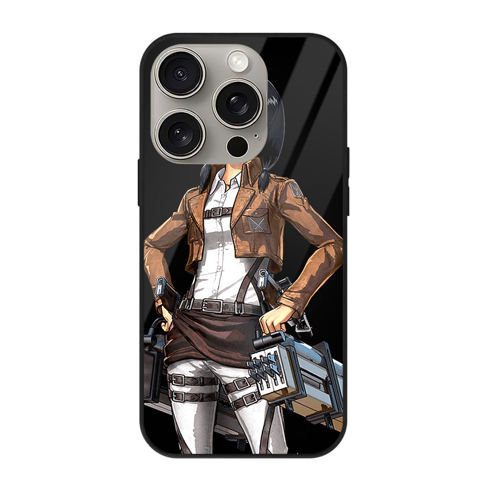 （画像用） 進撃の巨人 ミカサ·アッカーマン Attack on Titan Mikasa Ackerman 【iPhone15Pro対応】スマホケース 耐衝撃＆黄変防止 背面ガラス