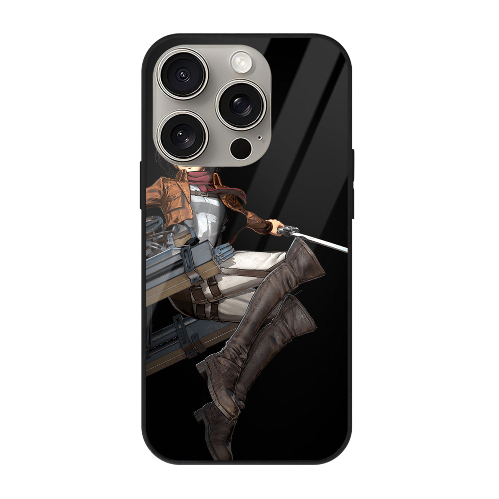（画像用） 進撃の巨人 ミカサ·アッカーマン Attack on Titan Mikasa Ackerman 【iPhone15Pro対応】スマホケース 耐衝撃＆黄変防止 背面ガラス