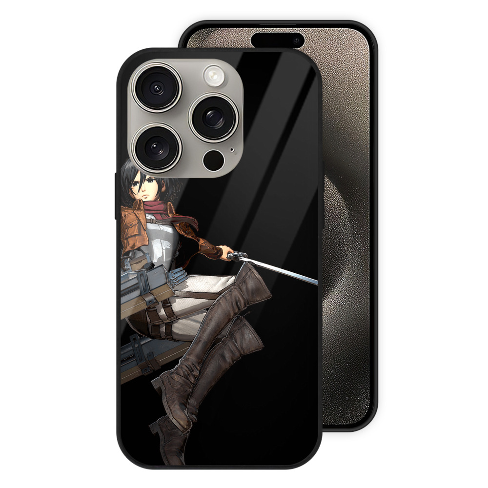 （画像用） 進撃の巨人 ミカサ·アッカーマン Attack on Titan Mikasa Ackerman 【iPhone15Pro対応】スマホケース 耐衝撃＆黄変防止 背面ガラス