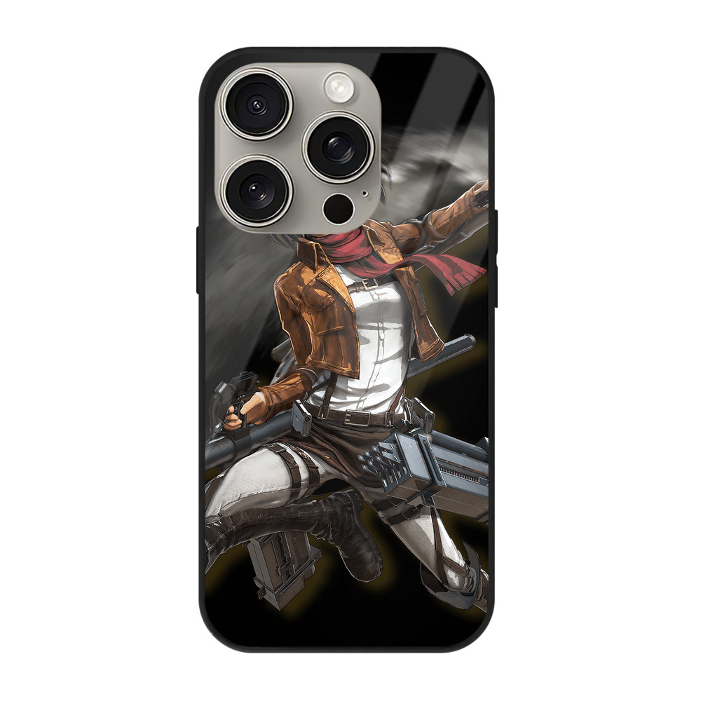 （画像用） 進撃の巨人 ミカサ·アッカーマン Attack on Titan Mikasa Ackerman 【iPhone15Pro対応】スマホケース 耐衝撃＆黄変防止 背面ガラス