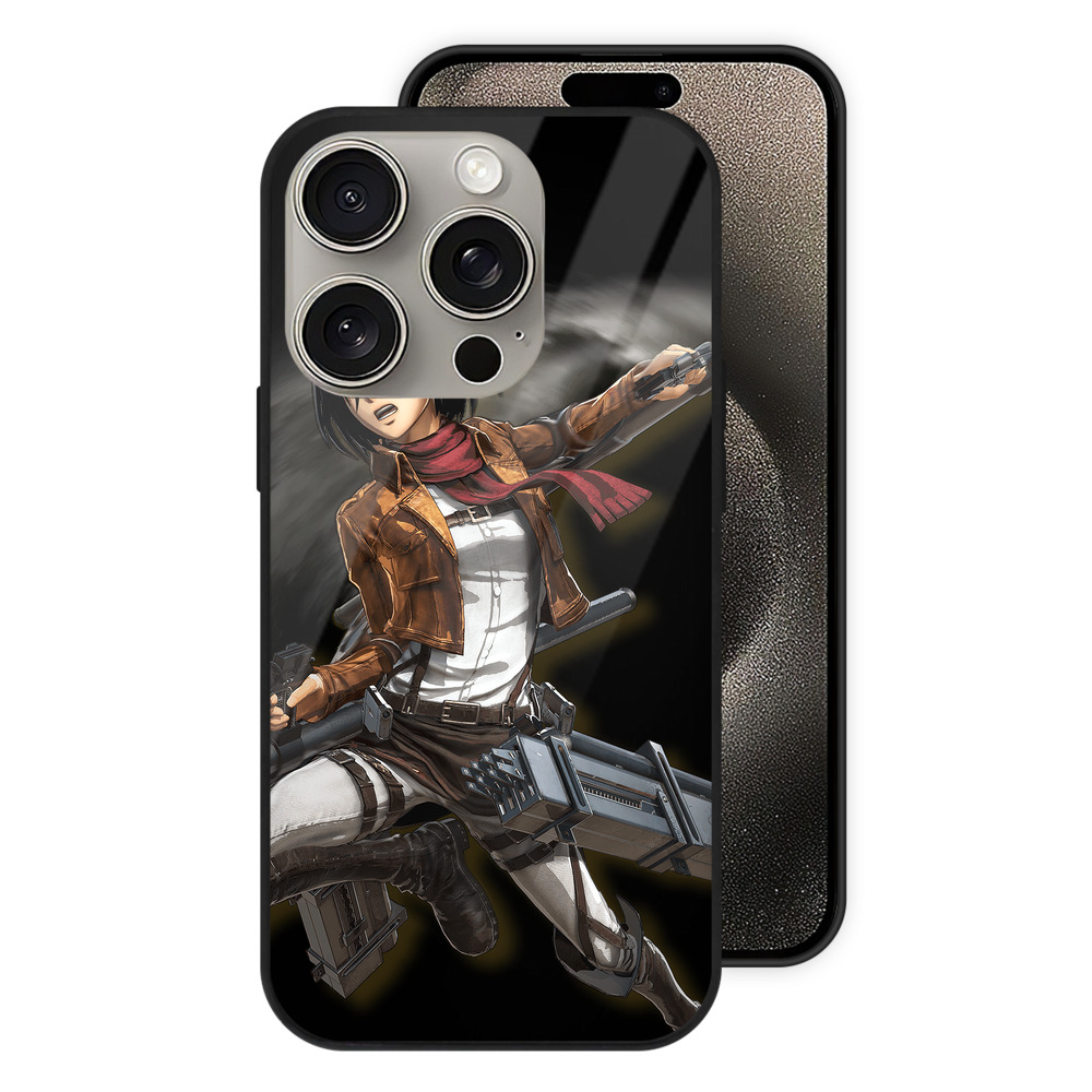 （画像用） 進撃の巨人 ミカサ·アッカーマン Attack on Titan Mikasa Ackerman 【iPhone15Pro対応】スマホケース 耐衝撃＆黄変防止 背面ガラス