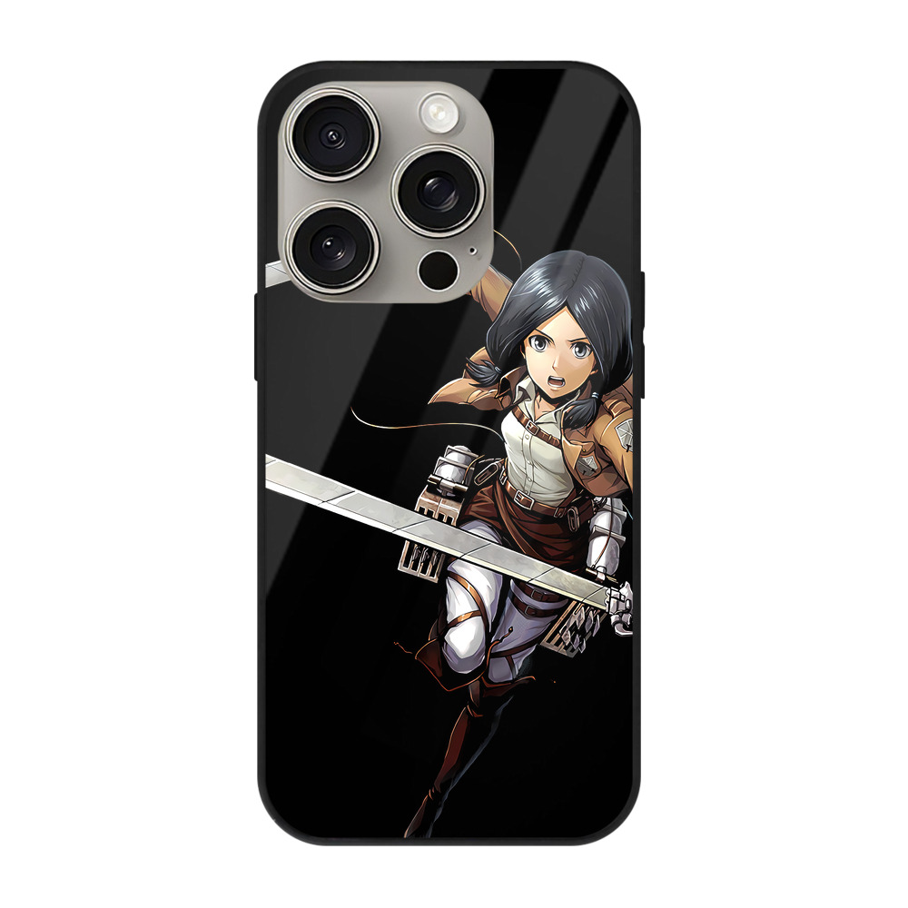 （画像用） 進撃の巨人 ミカサ·アッカーマン Attack on Titan Mikasa Ackerman 【iPhone15Pro対応】スマホケース 耐衝撃＆黄変防止 背面ガラス