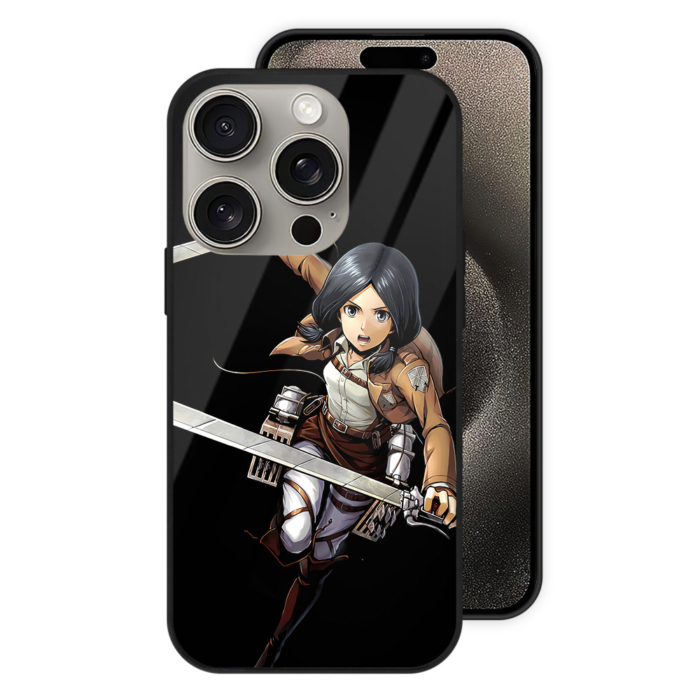 （画像用） 進撃の巨人 ミカサ·アッカーマン Attack on Titan Mikasa Ackerman 【iPhone15Pro対応】スマホケース 耐衝撃＆黄変防止 背面ガラス