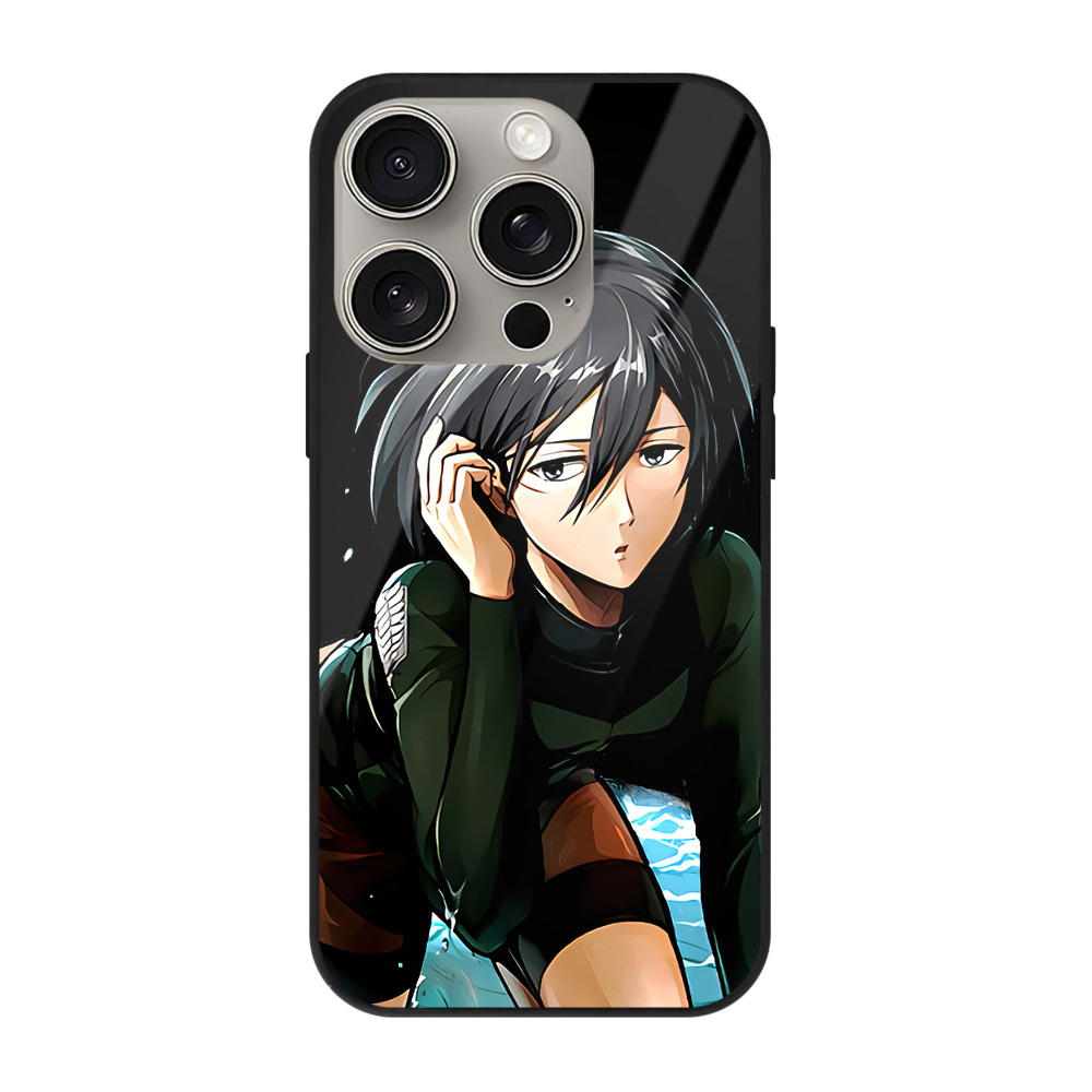 （画像用） 進撃の巨人 ミカサ·アッカーマン Attack on Titan Mikasa Ackerman 【iPhone15Pro対応】スマホケース 耐衝撃＆黄変防止 背面ガラス