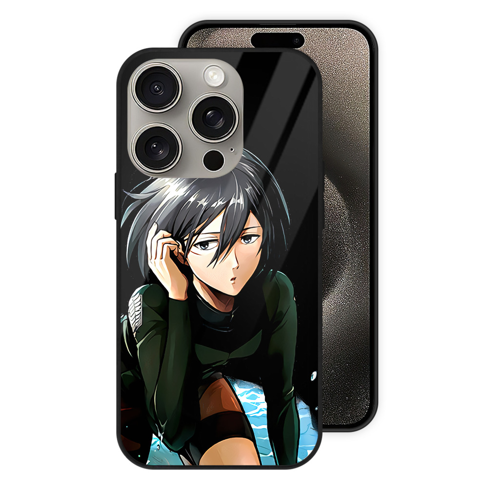 （画像用） 進撃の巨人 ミカサ·アッカーマン Attack on Titan Mikasa Ackerman 【iPhone15Pro対応】スマホケース 耐衝撃＆黄変防止 背面ガラス