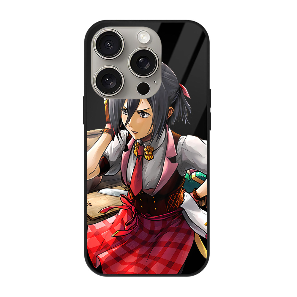 （画像用） 進撃の巨人 ミカサ·アッカーマン Attack on Titan Mikasa Ackerman 【iPhone15Pro対応】スマホケース 耐衝撃＆黄変防止 背面ガラス