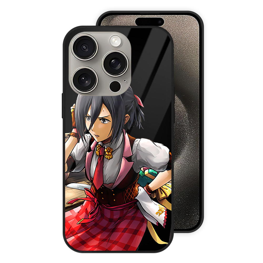 （画像用） 進撃の巨人 ミカサ·アッカーマン Attack on Titan Mikasa Ackerman 【iPhone15Pro対応】スマホケース 耐衝撃＆黄変防止 背面ガラス