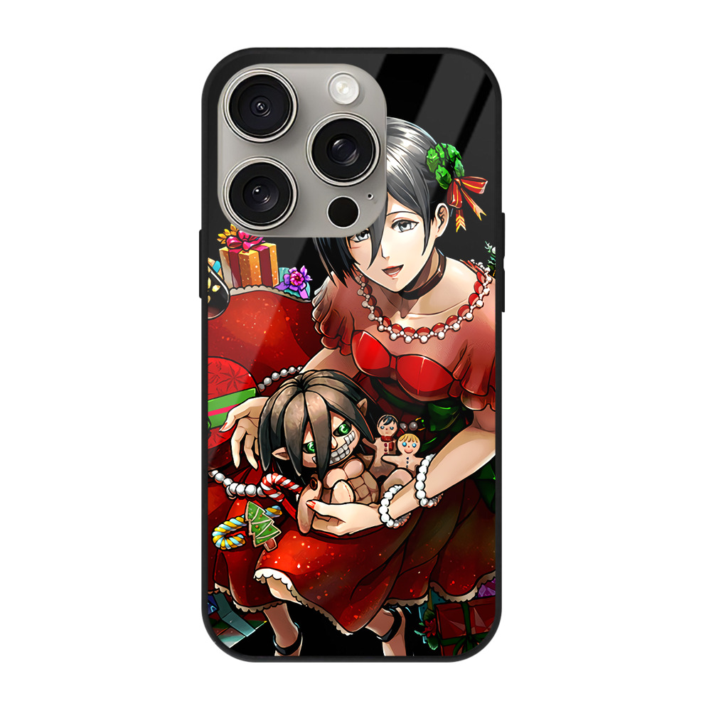 （画像用） 進撃の巨人 ミカサ·アッカーマン Attack on Titan Mikasa Ackerman 【iPhone15Pro対応】スマホケース 耐衝撃＆黄変防止 背面ガラス