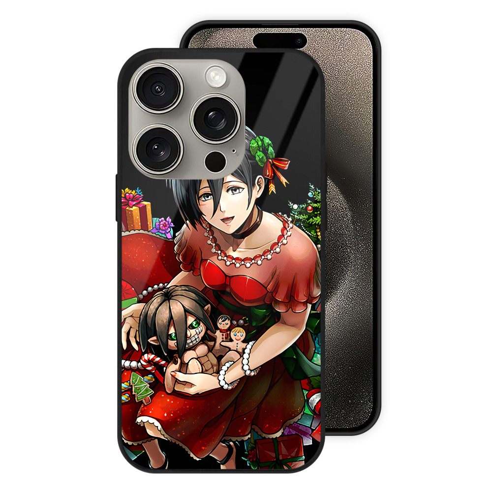 （画像用） 進撃の巨人 ミカサ·アッカーマン Attack on Titan Mikasa Ackerman 【iPhone15Pro対応】スマホケース 耐衝撃＆黄変防止 背面ガラス