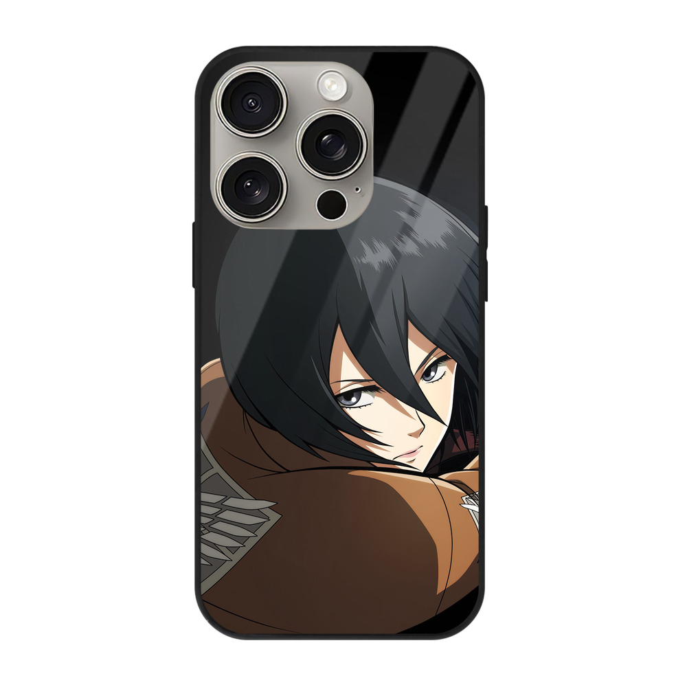（画像用） 進撃の巨人 ミカサ·アッカーマン Attack on Titan Mikasa Ackerman 【iPhone15Pro対応】スマホケース 耐衝撃＆黄変防止 背面ガラス