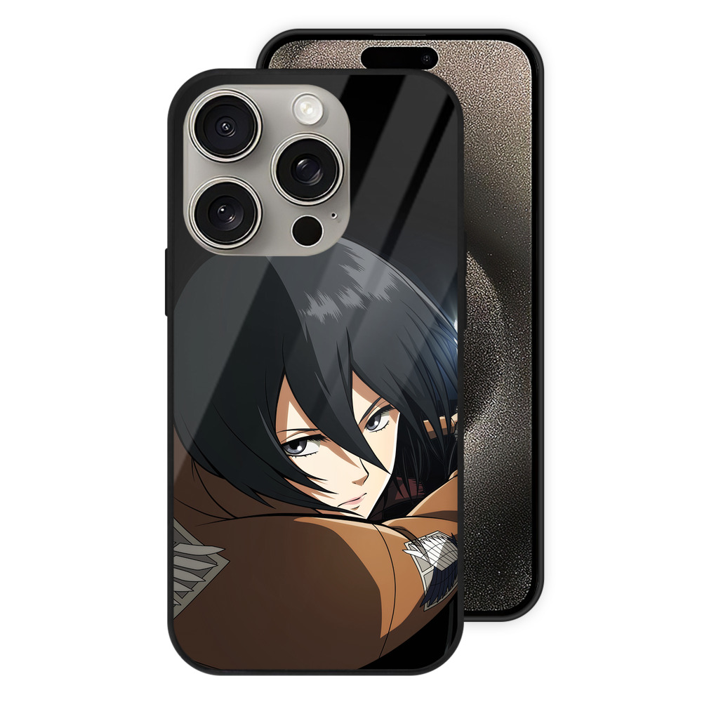 （画像用） 進撃の巨人 ミカサ·アッカーマン Attack on Titan Mikasa Ackerman 【iPhone15Pro対応】スマホケース 耐衝撃＆黄変防止 背面ガラス