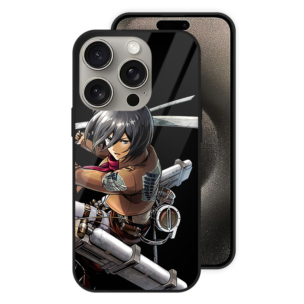 （画像用） 進撃の巨人 ミカサ·アッカーマン Attack on Titan Mikasa Ackerman 【iPhone15Pro対応】スマホケース 耐衝撃＆黄変防止 背面ガラス