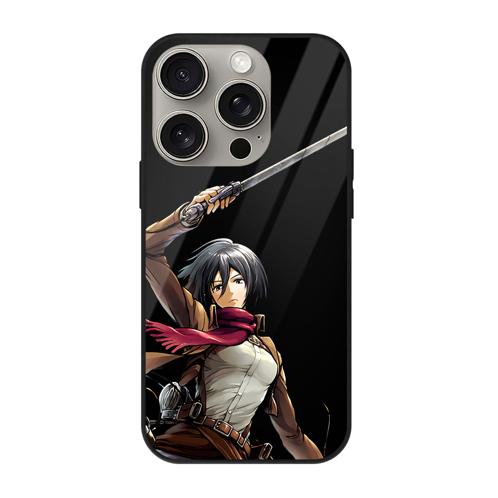（画像用） 進撃の巨人 ミカサ·アッカーマン Attack on Titan Mikasa Ackerman 【iPhone15Pro対応】スマホケース 耐衝撃＆黄変防止 背面ガラス