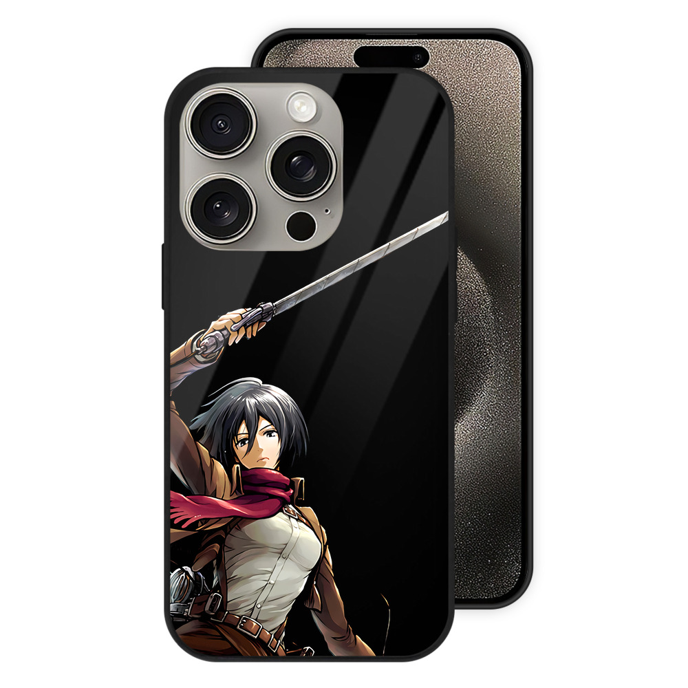 （画像用） 進撃の巨人 ミカサ·アッカーマン Attack on Titan Mikasa Ackerman 【iPhone15Pro対応】スマホケース 耐衝撃＆黄変防止 背面ガラス