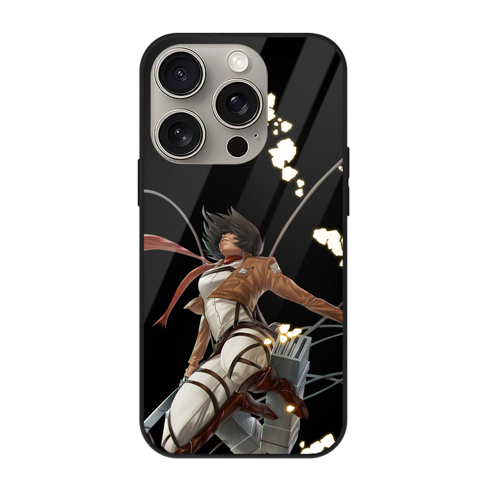 （画像用） 進撃の巨人 ミカサ·アッカーマン Attack on Titan Mikasa Ackerman 【iPhone15Pro対応】スマホケース 耐衝撃＆黄変防止 背面ガラス