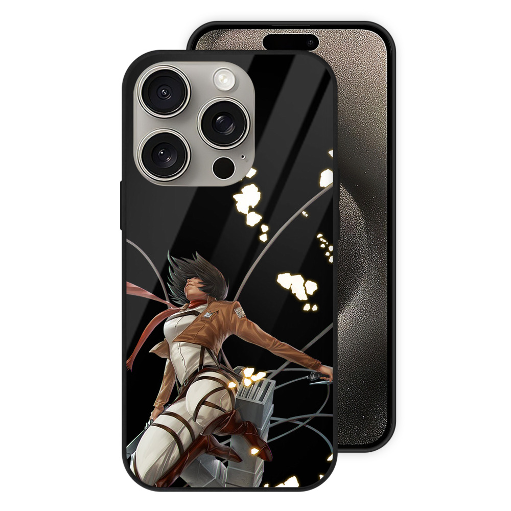 （画像用） 進撃の巨人 ミカサ·アッカーマン Attack on Titan Mikasa Ackerman 【iPhone15Pro対応】スマホケース 耐衝撃＆黄変防止 背面ガラス