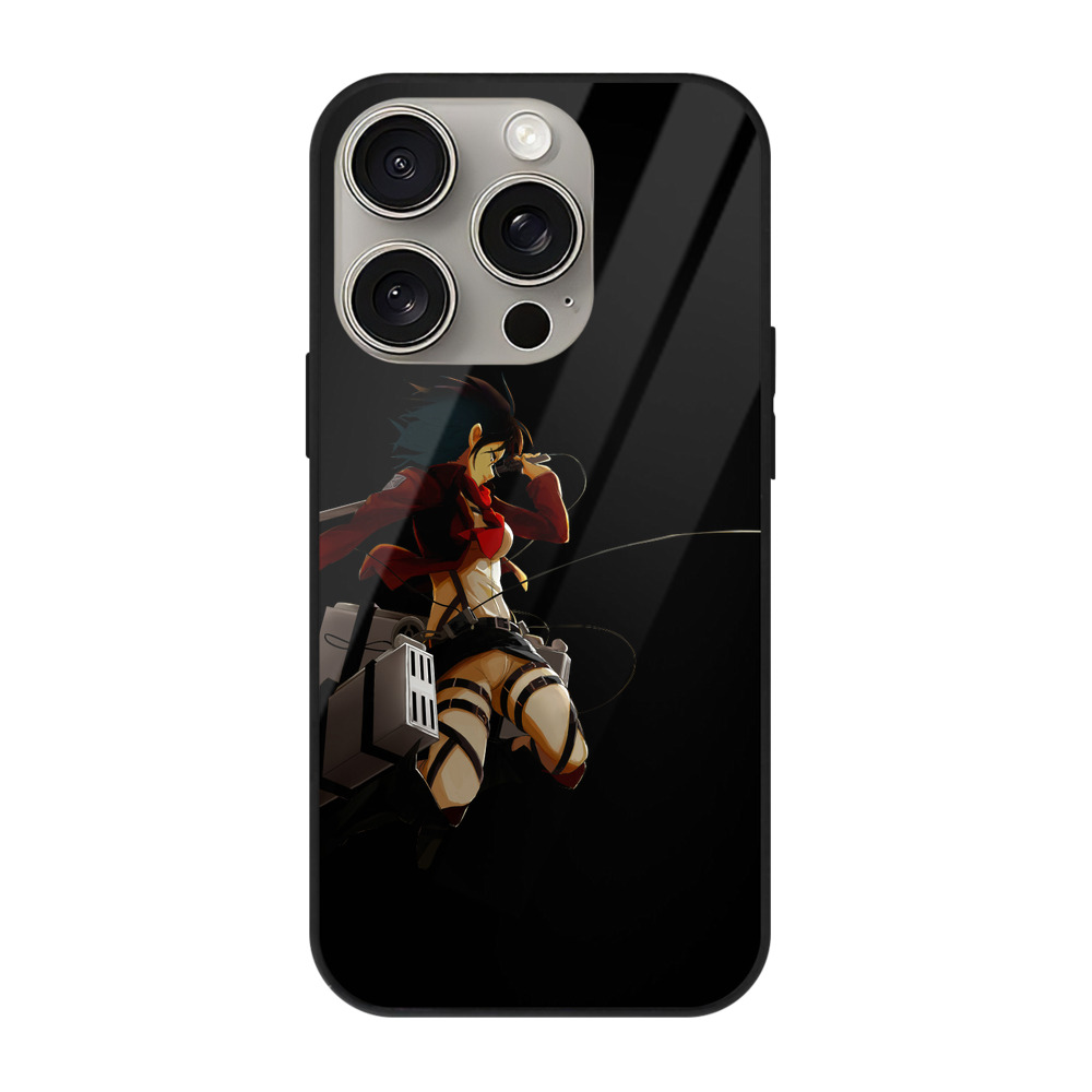 （画像用） 進撃の巨人 ミカサ·アッカーマン Attack on Titan Mikasa Ackerman 【iPhone15Pro対応】スマホケース 耐衝撃＆黄変防止 背面ガラス