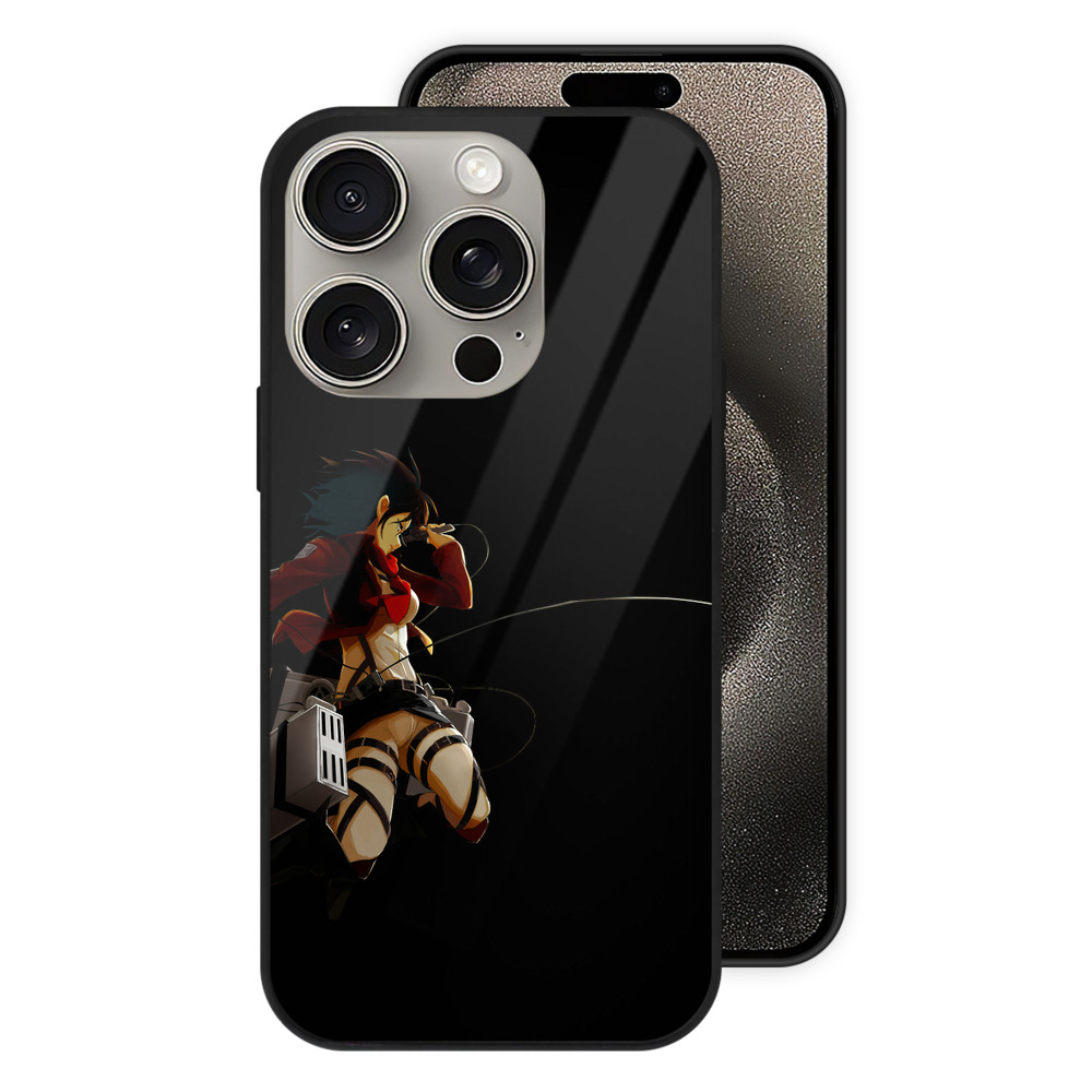 （画像用） 進撃の巨人 ミカサ·アッカーマン Attack on Titan Mikasa Ackerman 【iPhone15Pro対応】スマホケース 耐衝撃＆黄変防止 背面ガラス