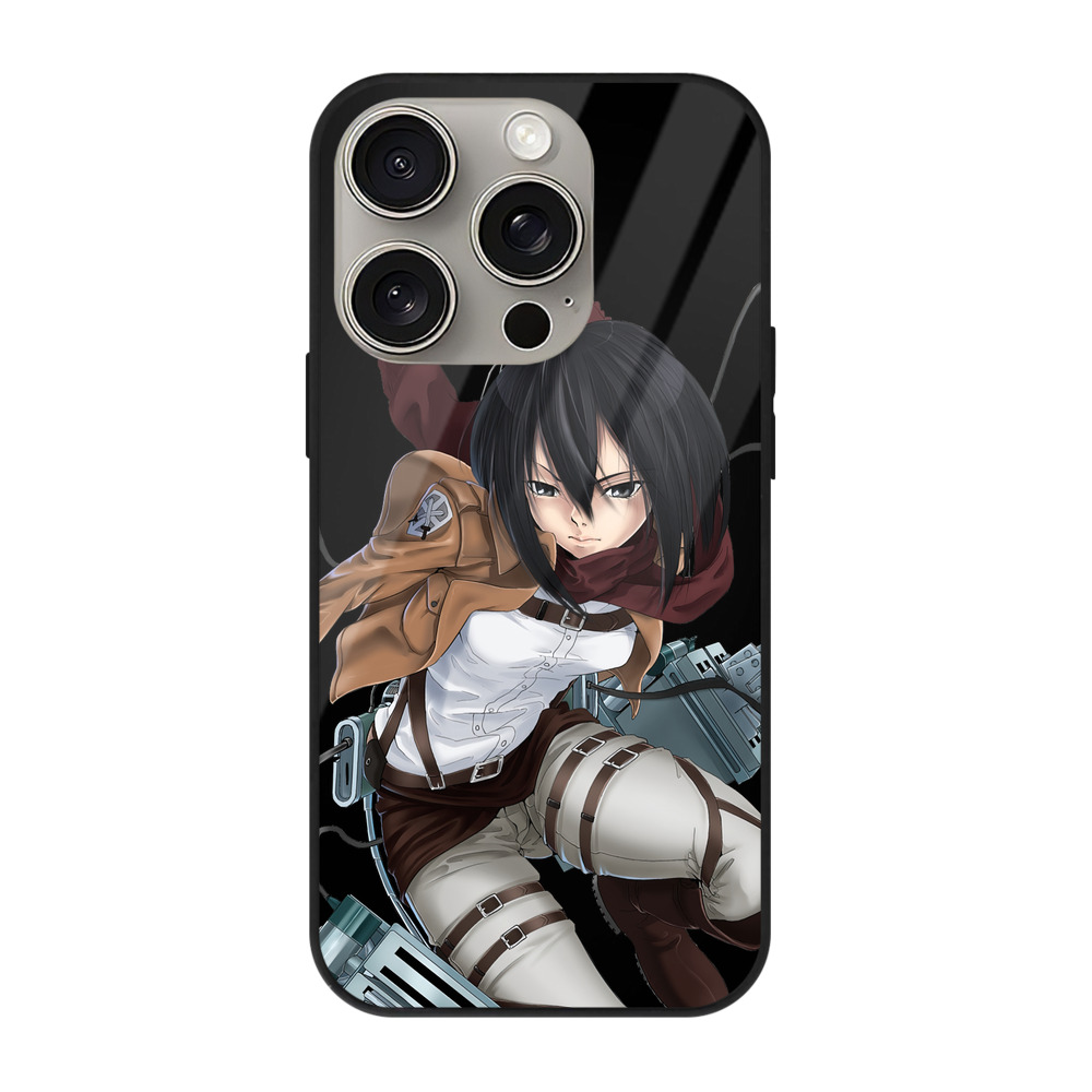 （画像用） 進撃の巨人 ミカサ·アッカーマン Attack on Titan Mikasa Ackerman 【iPhone15Pro対応】スマホケース 耐衝撃＆黄変防止 背面ガラス