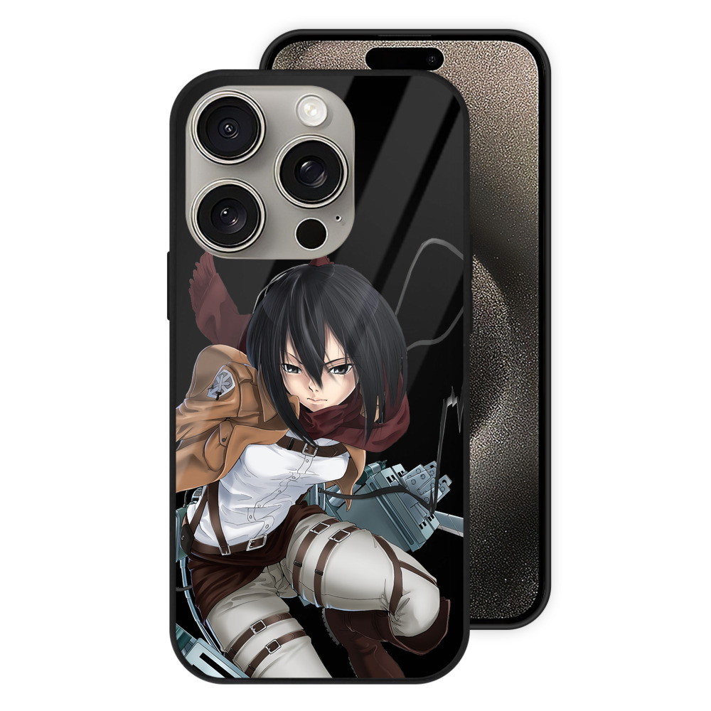 （画像用） 進撃の巨人 ミカサ·アッカーマン Attack on Titan Mikasa Ackerman 【iPhone15Pro対応】スマホケース 耐衝撃＆黄変防止 背面ガラス