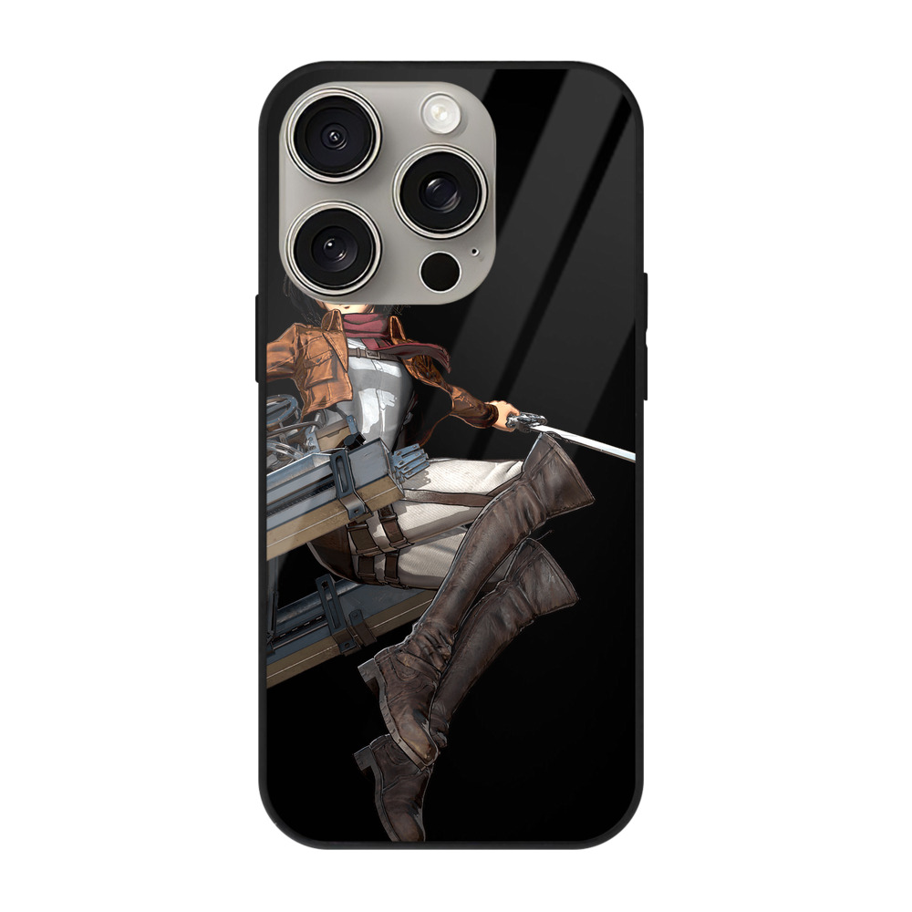 （画像用） 進撃の巨人 ミカサ·アッカーマン Attack on Titan Mikasa Ackerman 【iPhone15Pro対応】スマホケース 耐衝撃＆黄変防止 背面ガラス