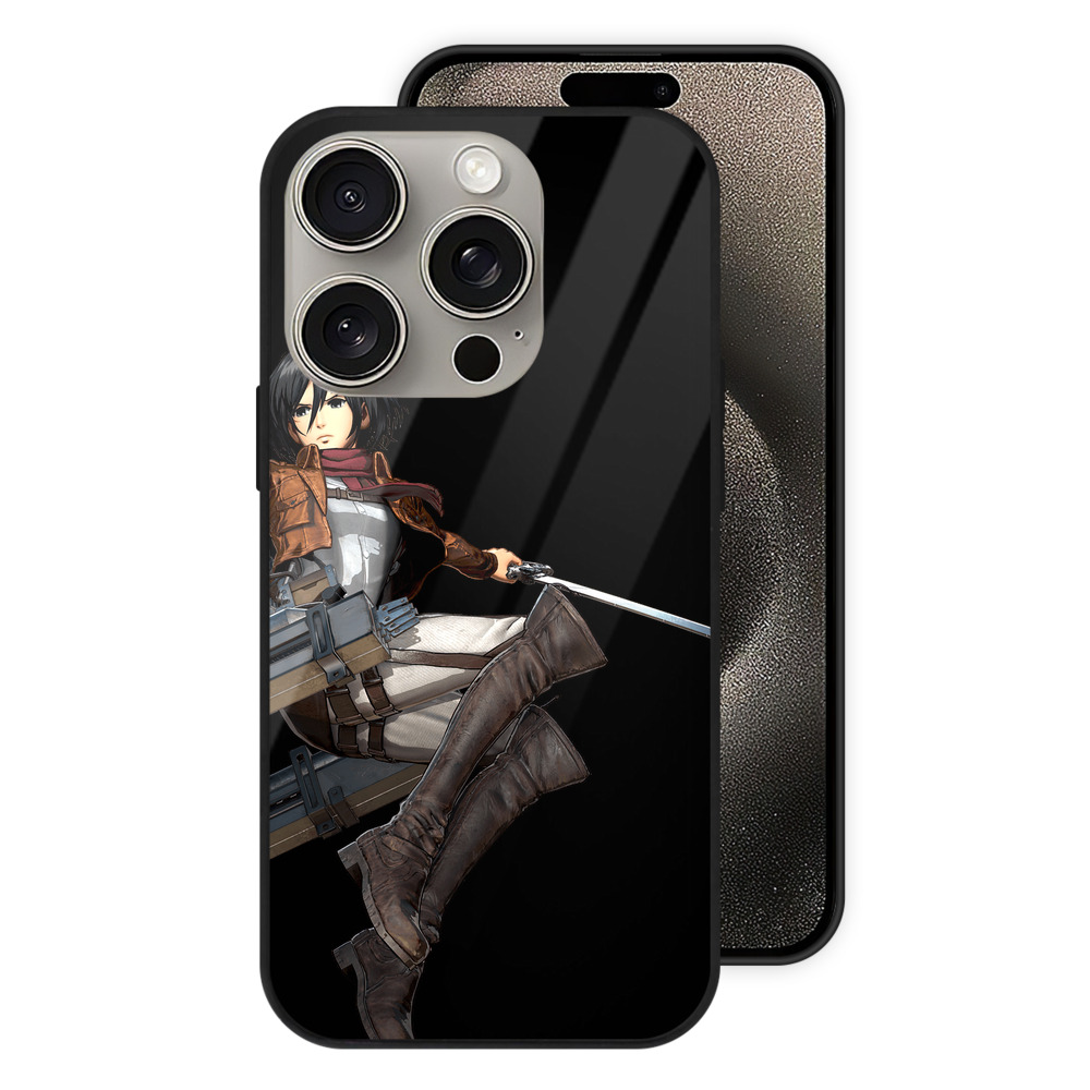（画像用） 進撃の巨人 ミカサ·アッカーマン Attack on Titan Mikasa Ackerman 【iPhone15Pro対応】スマホケース 耐衝撃＆黄変防止 背面ガラス