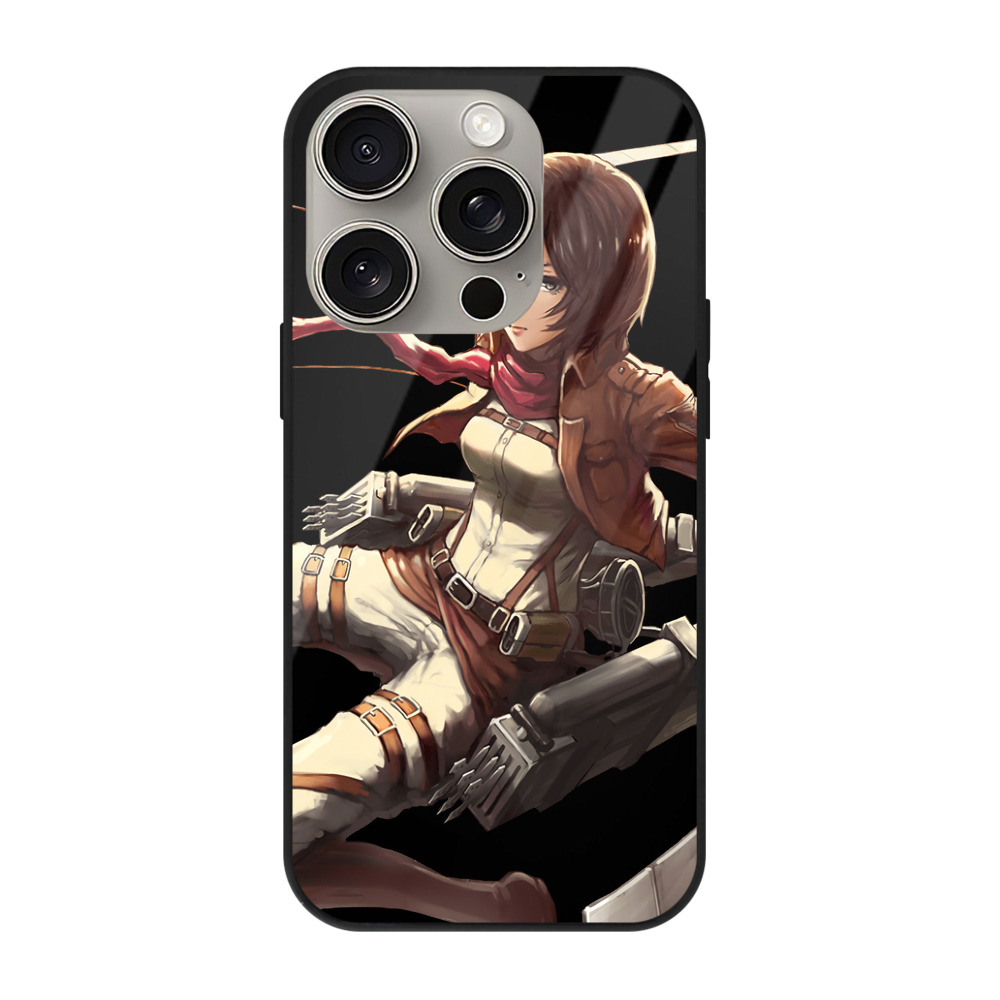 （画像用） 進撃の巨人 ミカサ·アッカーマン Attack on Titan Mikasa Ackerman 【iPhone15Pro対応】スマホケース 耐衝撃＆黄変防止 背面ガラス