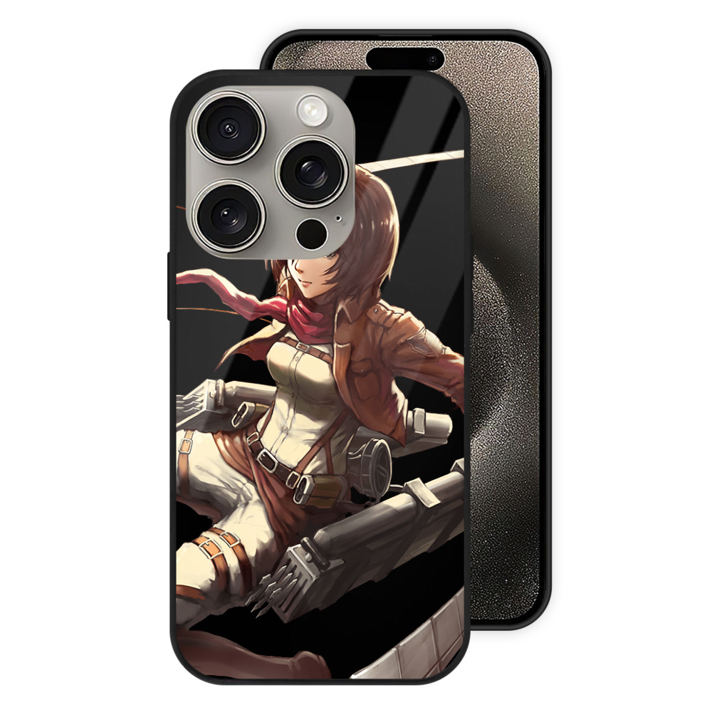 （画像用） 進撃の巨人 ミカサ·アッカーマン Attack on Titan Mikasa Ackerman 【iPhone15Pro対応】スマホケース 耐衝撃＆黄変防止 背面ガラス