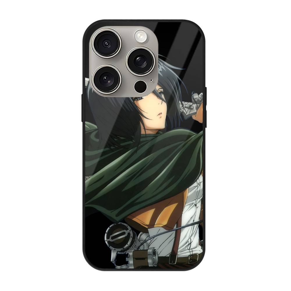 （画像用） 進撃の巨人 ミカサ·アッカーマン Attack on Titan Mikasa Ackerman 【iPhone15Pro対応】スマホケース 耐衝撃＆黄変防止 背面ガラス