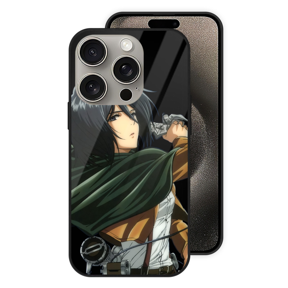 （画像用） 進撃の巨人 ミカサ·アッカーマン Attack on Titan Mikasa Ackerman 【iPhone15Pro対応】スマホケース 耐衝撃＆黄変防止 背面ガラス
