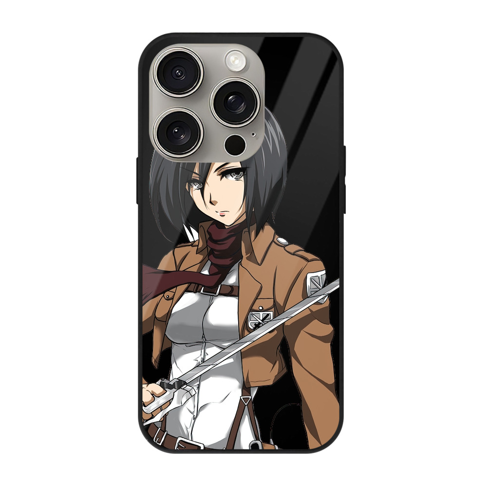 （画像用） 進撃の巨人 ミカサ·アッカーマン Attack on Titan Mikasa Ackerman 【iPhone15Pro対応】スマホケース 耐衝撃＆黄変防止 背面ガラス