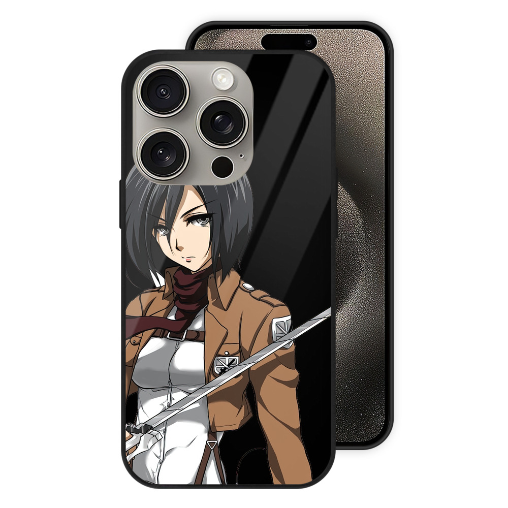 （画像用） 進撃の巨人 ミカサ·アッカーマン Attack on Titan Mikasa Ackerman 【iPhone15Pro対応】スマホケース 耐衝撃＆黄変防止 背面ガラス