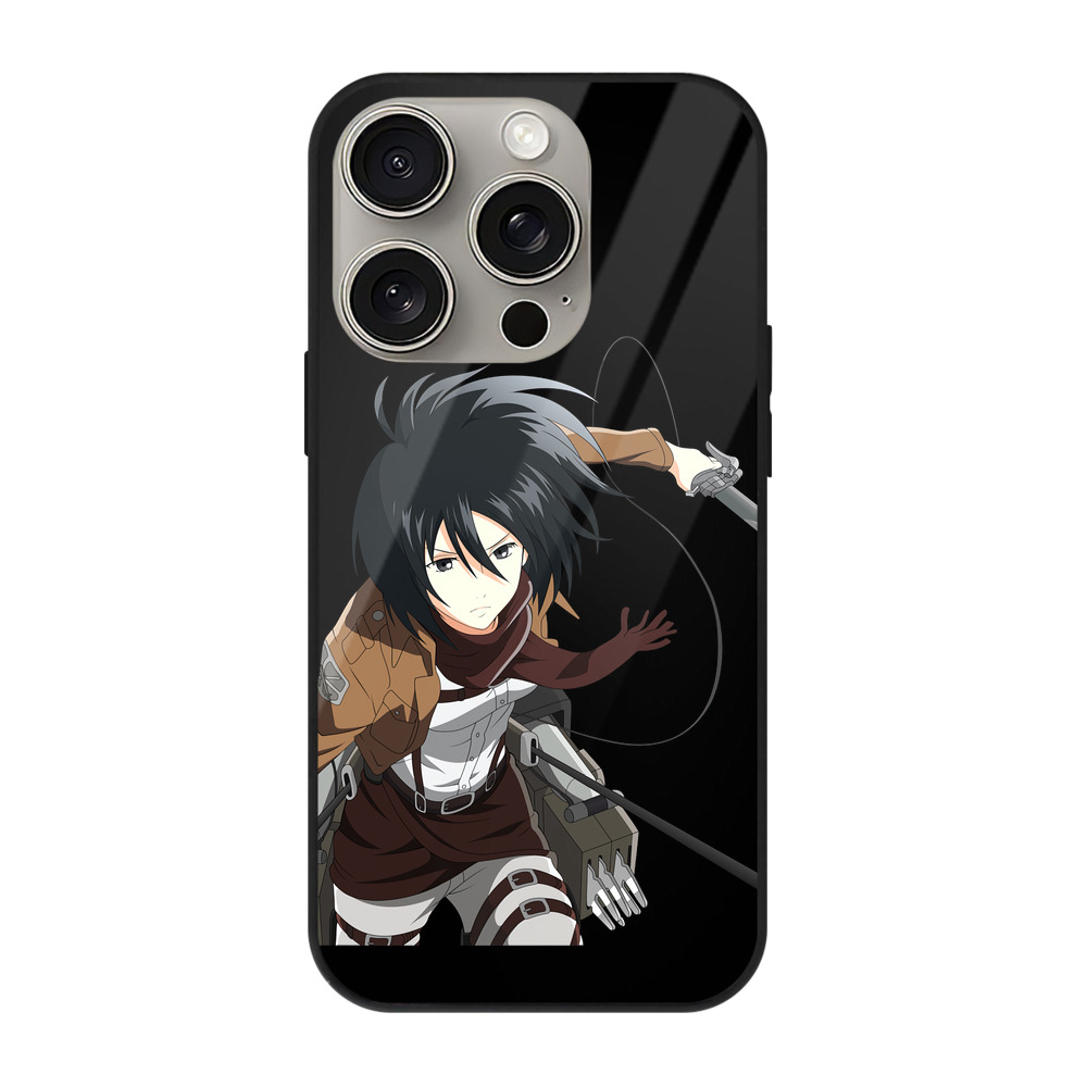 （画像用） 進撃の巨人 ミカサ·アッカーマン Attack on Titan Mikasa Ackerman 【iPhone15Pro対応】スマホケース 耐衝撃＆黄変防止 背面ガラス