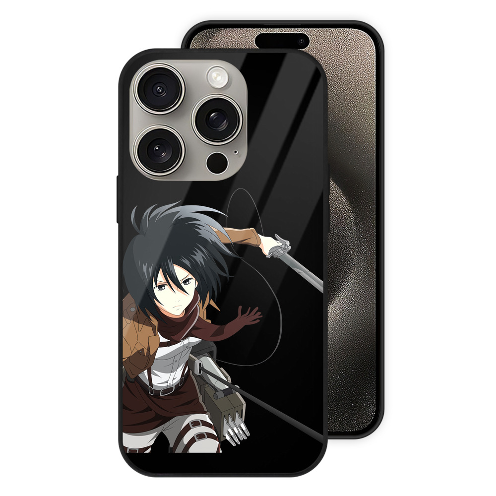 （画像用） 進撃の巨人 ミカサ·アッカーマン Attack on Titan Mikasa Ackerman 【iPhone15Pro対応】スマホケース 耐衝撃＆黄変防止 背面ガラス
