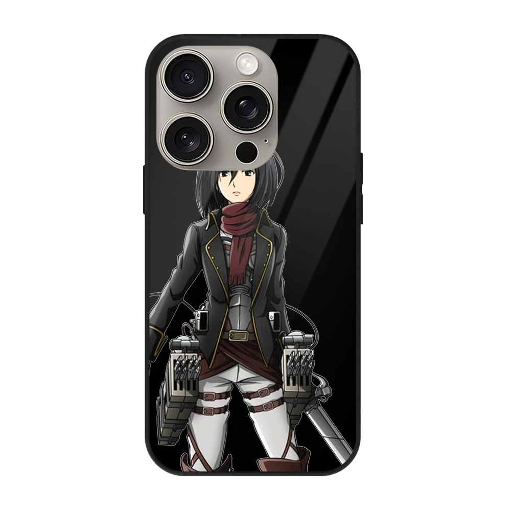 （画像用） 進撃の巨人 ミカサ·アッカーマン Attack on Titan Mikasa Ackerman 【iPhone15Pro対応】スマホケース 耐衝撃＆黄変防止 背面ガラス