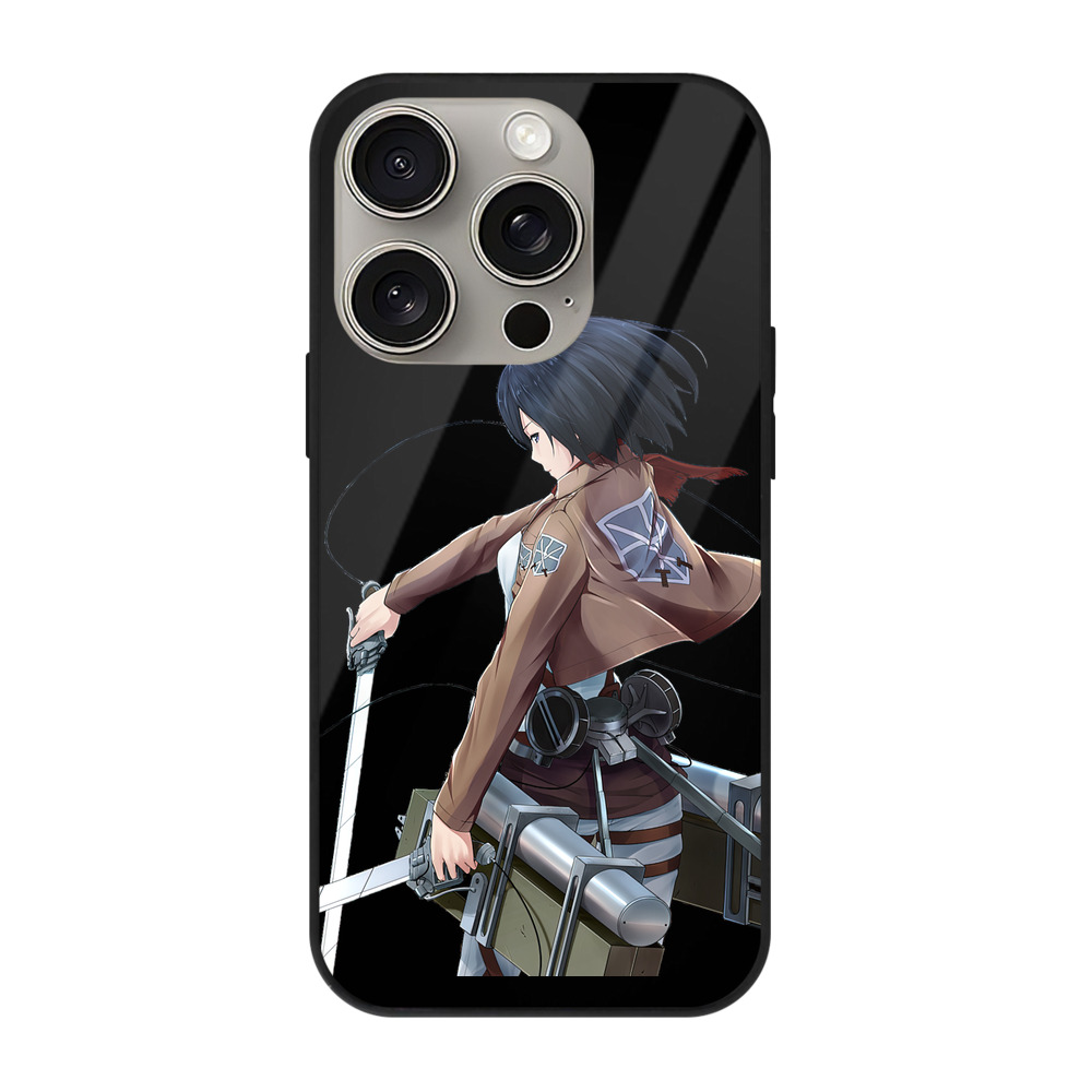 （画像用） 進撃の巨人 ミカサ·アッカーマン Attack on Titan Mikasa Ackerman 【iPhone15Pro対応】スマホケース 耐衝撃＆黄変防止 背面ガラス